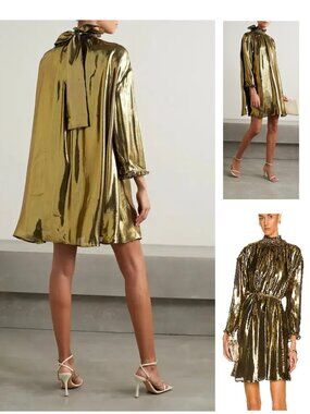 NEW $595 RHODE PRIYA METALLIC SILK BLEND TRAPEZE STYLE MINI DRESS #2 SIZE XS/S